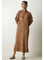 Happiness İstanbul Women's Biscuit Ribbed Oversize Knitwear Dress