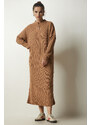 Happiness İstanbul Women's Biscuit Ribbed Oversize Knitwear Dress