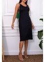 armonika Women's Black V-Neck Sleeveless Basic Dress