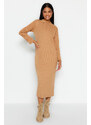 Trendyol Brown Polo Neck Ribbed Knitted Dress