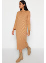 Trendyol Brown Polo Neck Ribbed Knitted Dress