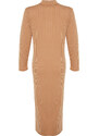 Trendyol Brown Polo Neck Ribbed Knitted Dress