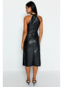 Trendyol Black Fitted Midi Faux Leather Woven Dress