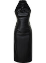 Trendyol Black Fitted Midi Faux Leather Woven Dress