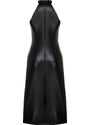 Trendyol Black Fitted Midi Faux Leather Woven Dress