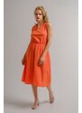 armonika Women's Orange Tie Shoulder V-Neck Elastic Waist Short Sleeveless Dress