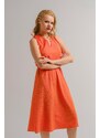 armonika Women's Orange Tie Shoulder V-Neck Elastic Waist Short Sleeveless Dress