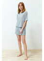 Trendyol Gray Cotton Pocket Detailed Knitted Pajamas Set