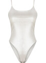 Trendyol Gray Shiny Fabric Knitted Bodysuit with Straps and Snap Fasteners