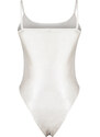 Trendyol Gray Shiny Fabric Knitted Bodysuit with Straps and Snap Fasteners