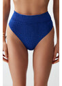 Trendyol Saxe Blue Textured High Waist High Leg Hipster Bikini Bottoms