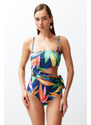 Trendyol Floral Patterned Strapless Cut Out/Windowed Regular Swimsuit