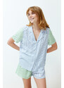 Trendyol Blue-Green 2-Color Striped Viscose Woven Pajamas Set