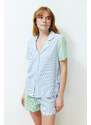 Trendyol Blue-Green 2-Color Striped Viscose Woven Pajamas Set