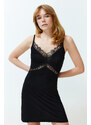 Trendyol Black Lace Detailed Viscose Knitted Nightshirt
