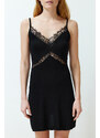 Trendyol Black Lace Detailed Viscose Knitted Nightshirt