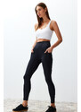 Trendyol Black Recovery Tulle Pocket and Reflector Print Detailed Knitted Sports Shorts Leggings