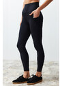 Trendyol Black Recovery Tulle Pocket and Reflector Print Detailed Knitted Sports Shorts Leggings