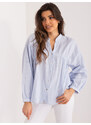 Fashionhunters Světle modrá dámská oversize košile se stojáčkem