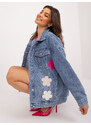 Fashionhunters Modrá dámská džínová bunda s květinami