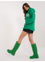 Fashionhunters Zelený dámský oversize svetr s kapucí