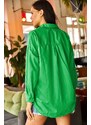 Olalook Women's Grass Green Bird Sequin Detail Woven Boyfriend Shirt
