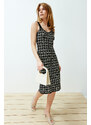 Trendyol Black Midi Knitwear Strap Plaid/Checked Dress