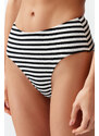 Trendyol Black and White Striped Textured High Waist High Leg Hipster Bikini Bottoms