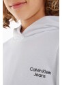 Dětská mikina Calvin Klein Jeans bílá barva, s kapucí, s potiskem