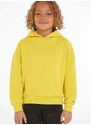 Dětská bavlněná mikina Calvin Klein Jeans žlutá barva, s kapucí, hladká