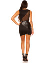 Style fashion Sexy mini šaty KouCla se síťovinou a koženým vzhledem