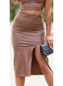Style fashion Sexy midi sukně s vysokým pasem z umělé kůže