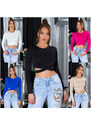 Style fashion Sexy top Koucla Crop Top s výřezy a dlouhými rukávy