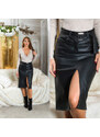 Style fashion Sexy Midi sukně s vysokým pasem z umělé kůže a páskem