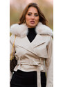 Style fashion Sexy zimní bunda z umělé kůže s páskem