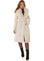 Style fashion Sexy kožený zimní kabát s detaily z umělé kožešiny