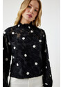 Happiness İstanbul Women's Black Marked Polka Dot Woven Blouse