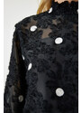 Happiness İstanbul Women's Black Marked Polka Dot Woven Blouse