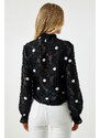 Happiness İstanbul Women's Black Marked Polka Dot Woven Blouse