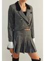 Trendyol Gray Premium Crop Button Detailed Woven Blazer Jacket