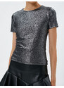 Koton Metallic T-shirt with a Crew Neck Short Sleeves, Standard Cut.