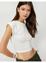 Koton Crop Athlete with Smocking Detail on the Sides, Crew Neck