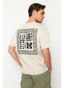 Trendyol Stone Relaxed/Comfortable Cut Back Patch Detailed Printed 100% Cotton T-shirt