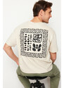 Trendyol Stone Relaxed/Comfortable Cut Back Patch Detailed Printed 100% Cotton T-shirt