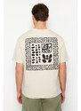 Trendyol Stone Relaxed/Comfortable Cut Back Patch Detailed Printed 100% Cotton T-shirt