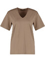 Trendyol Mink 100% Cotton Oversize/Wide Fit V-Neck Knitted T-Shirt