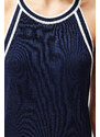Trendyol Navy Blue Barbell Neck Contrast Color Block Knitwear Blouse
