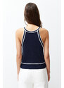 Trendyol Navy Blue Barbell Neck Contrast Color Block Knitwear Blouse