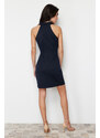 Trendyol Navy Blue Striped Bodycone/Crap Polo Neck Mini Knitted Midi Dress