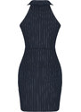 Trendyol Navy Blue Striped Bodycone/Crap Polo Neck Mini Knitted Midi Dress